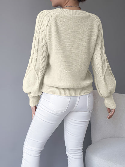 Gunnhild | Damen Zopfmuster Strickpullover mit Ballonärmel - Black - Image 5