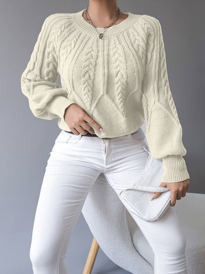 Gunnhild | Damen Zopfmuster Strickpullover mit Ballonärmel - Black - Image 8