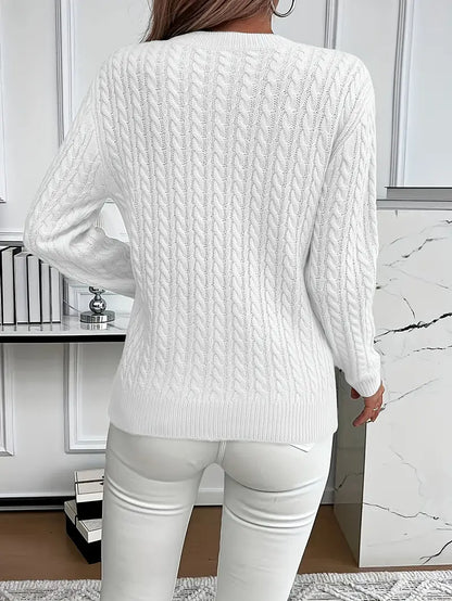 Aldine | Damen Zopfmuster Strickpullover Weiß - White - Image 11