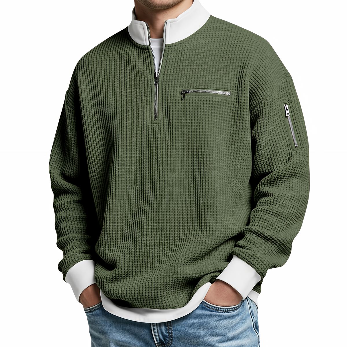 Sweatshirt Damen | Waffelstrick & Viertelreißverschluss 7