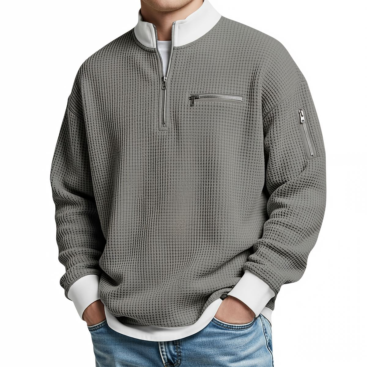 Sweatshirt Damen | Waffelstrick & Viertelreißverschluss 8