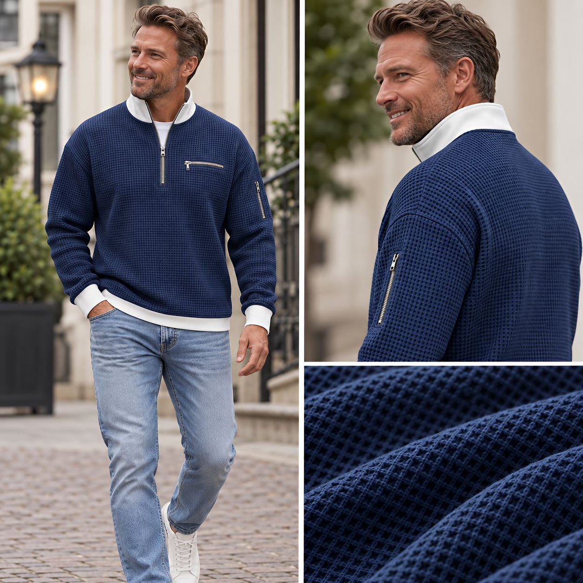Sweatshirt Damen | Waffelstrick & Viertelreißverschluss 1