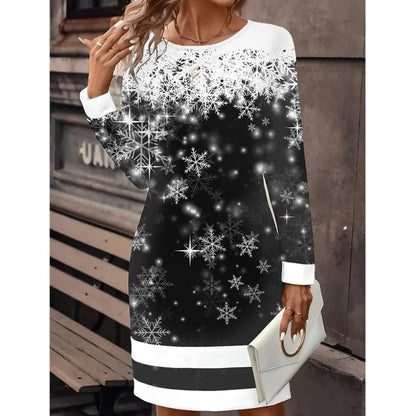 Damen Weihnachtspulloverkleid Schneemann Print Strickkleid 2