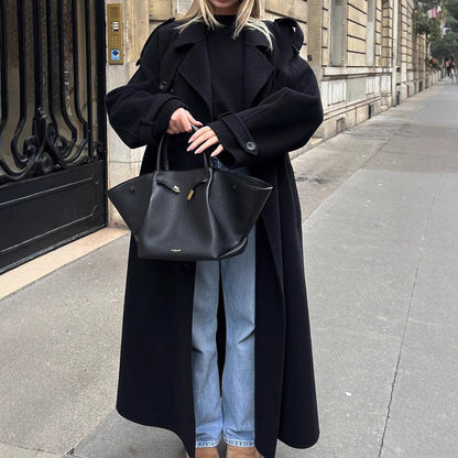 Fjelwynn | Damen Wollmantel Oversize Langer Wintermantel - Image 1