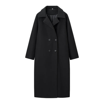 Guldvera | Damen Wollmantel Langer Wintermantel - Black - Image 1