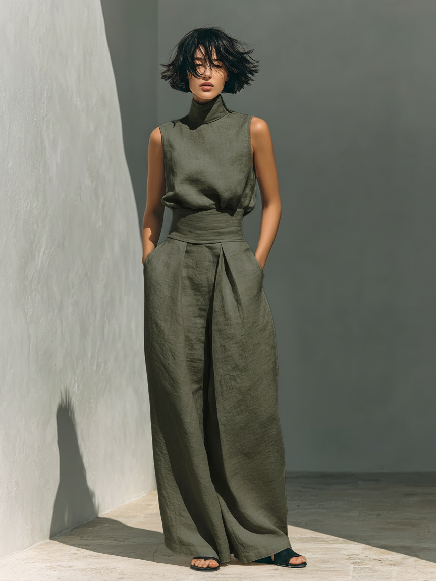 Jumpsuit Damen | Weites Bein & Stehkragen