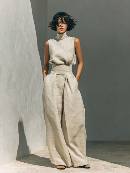 Jumpsuit Damen | Weites Bein & Stehkragen
