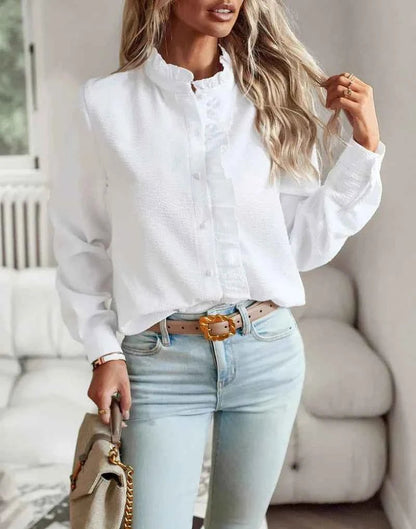 Bluse Damen | Rüschenkragen & Feminine Knopfleiste