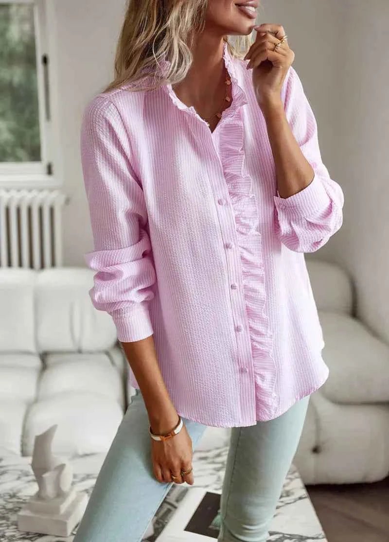 Bluse Damen | Rüschenkragen & Feminine Knopfleiste