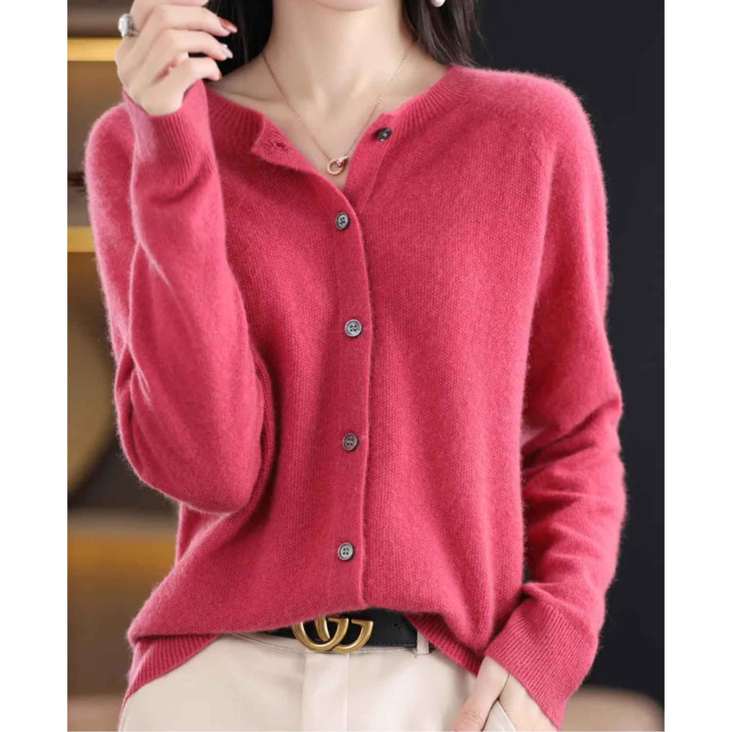 Damen Cardigan Pullover Rundhals Langarm 0