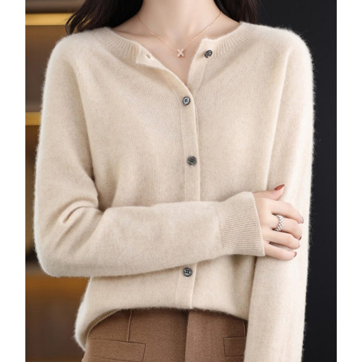 Damen Cardigan Pullover Rundhals Langarm 11