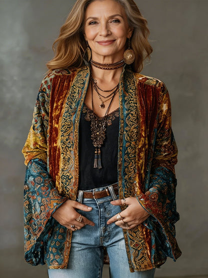 Damen Gesteppte Jacke Boho Kimono Leichter Vintage-Schnitt für Frühling und Herbst 0