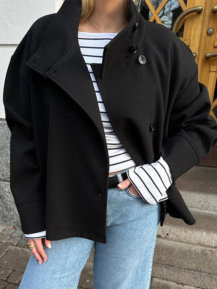 Damen Kurze Doppelbrustjacke Eleganz Wolle 2