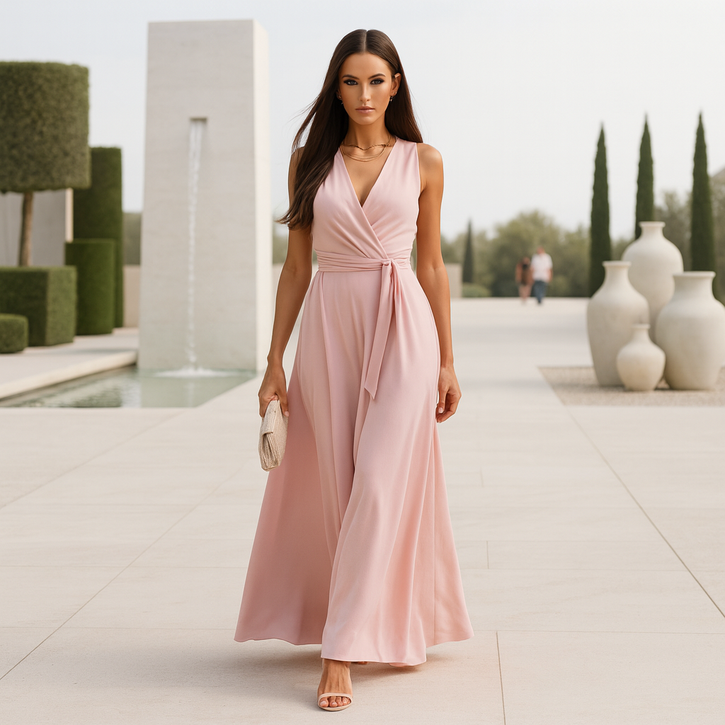 Maxi Abendkleid Damen | Wickelschnitt & Fließende Eleganz