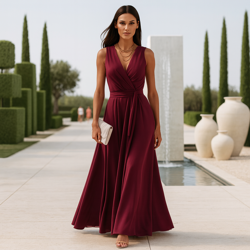 Maxi Abendkleid Damen | Wickelschnitt & Fließende Eleganz