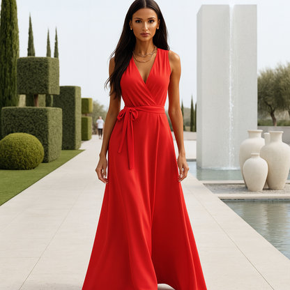 Maxi Abendkleid Damen | Wickelschnitt & Fließende Eleganz