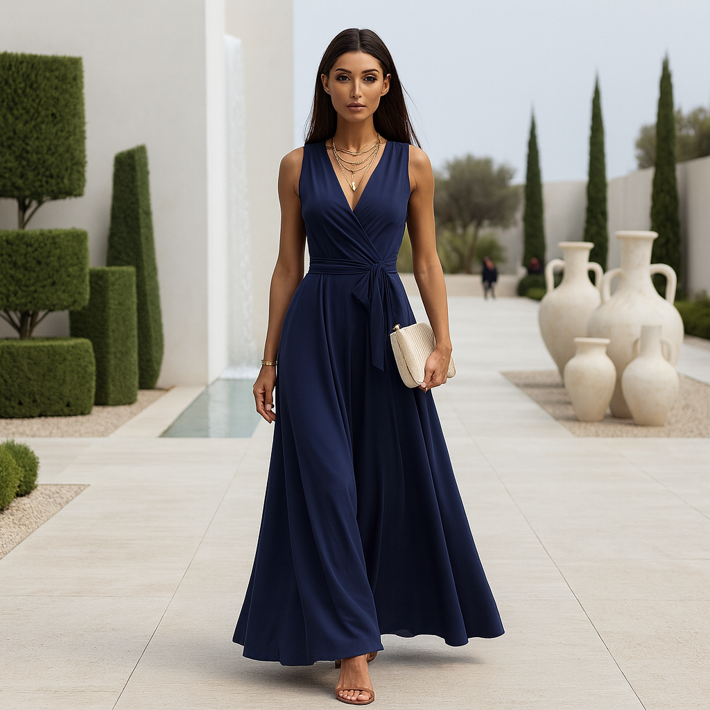 Maxi Abendkleid Damen | Wickelschnitt & Fließende Eleganz
