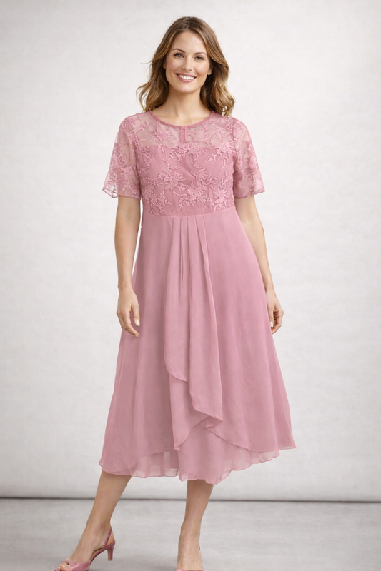 Midi Kleid Damen | Elegantes Festkleid mit Spitzenoberteil