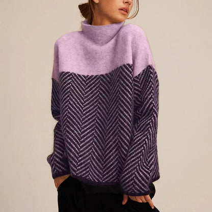Damen Oversized Rollkragenpullover Mit Fischgrätmuster Für Herbst Und Winter – Eleganter Stil Und Hoher Komfort 2