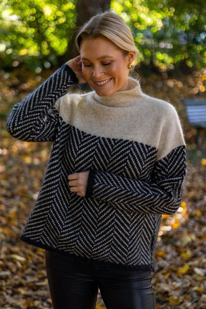 Damen Oversized Rollkragenpullover Mit Fischgrätmuster Für Herbst Und Winter – Eleganter Stil Und Hoher Komfort 3