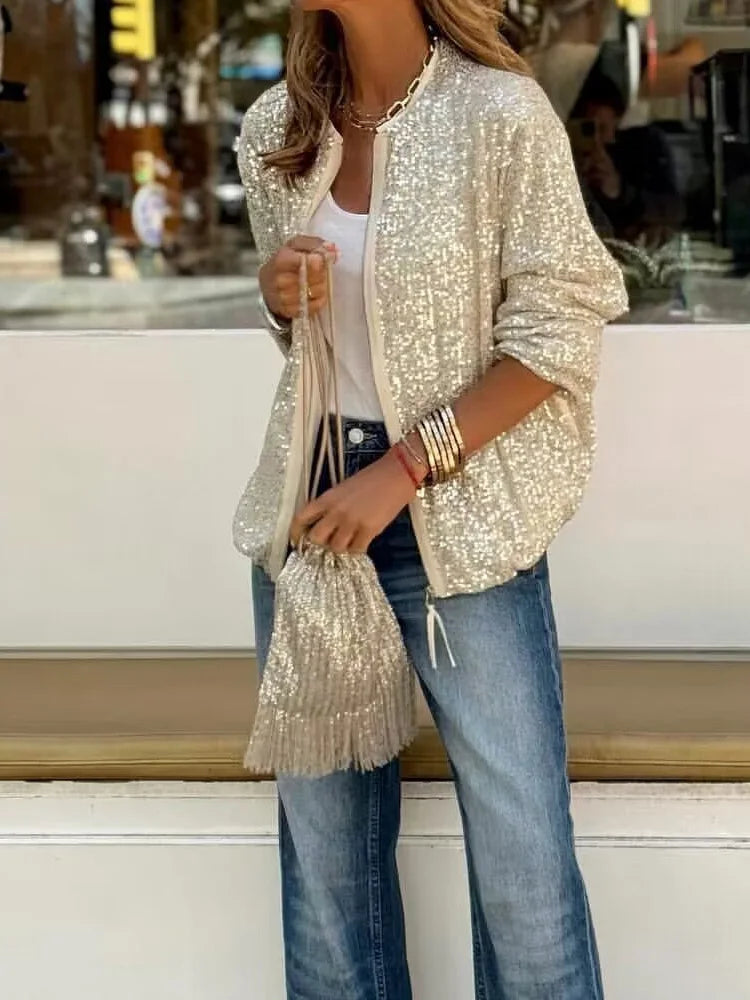 Damen Pailletten Loungewear Jacke 1