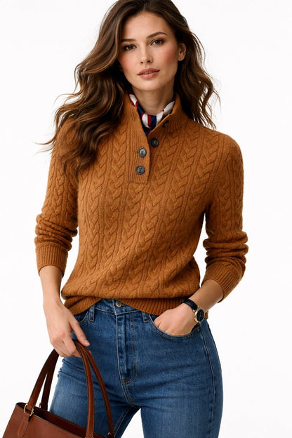 Damen Rollkragenpullover Mit Kabelstrick & Knopfleiste – Eleganter Winterpullover Für Frauen 0