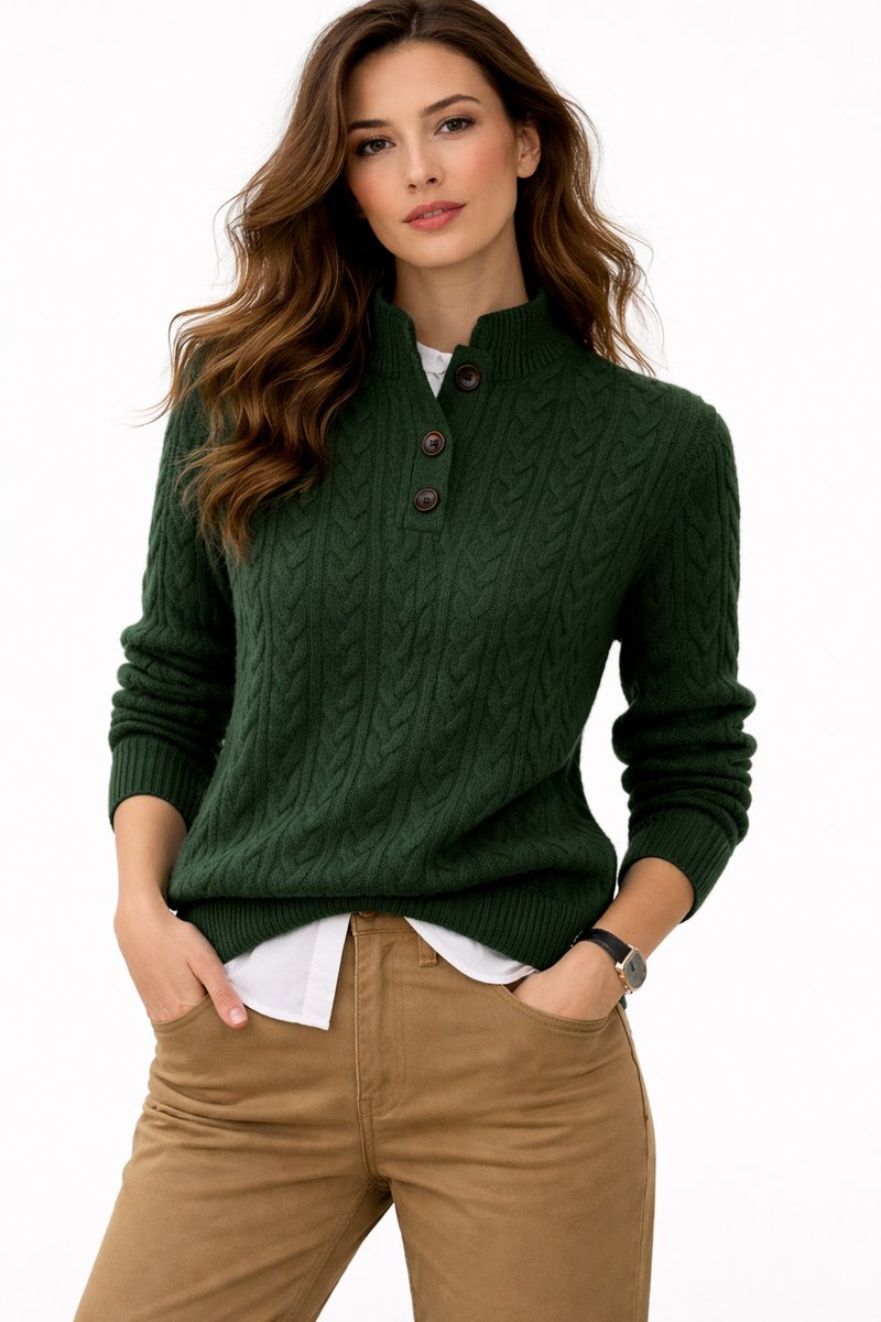 Damen Rollkragenpullover Mit Kabelstrick & Knopfleiste – Eleganter Winterpullover Für Frauen 1