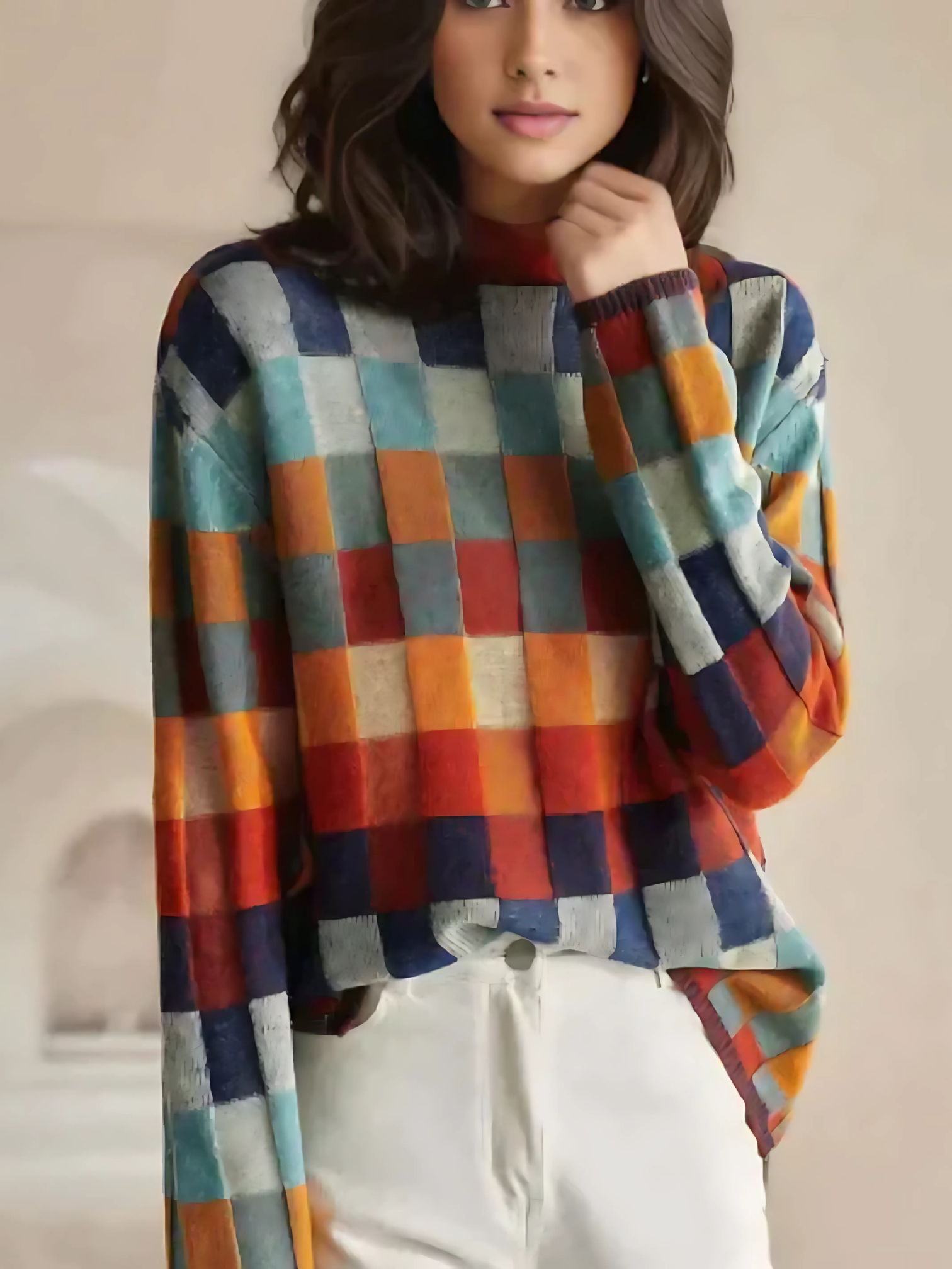 Damen Rollkragenpullover | Kariert