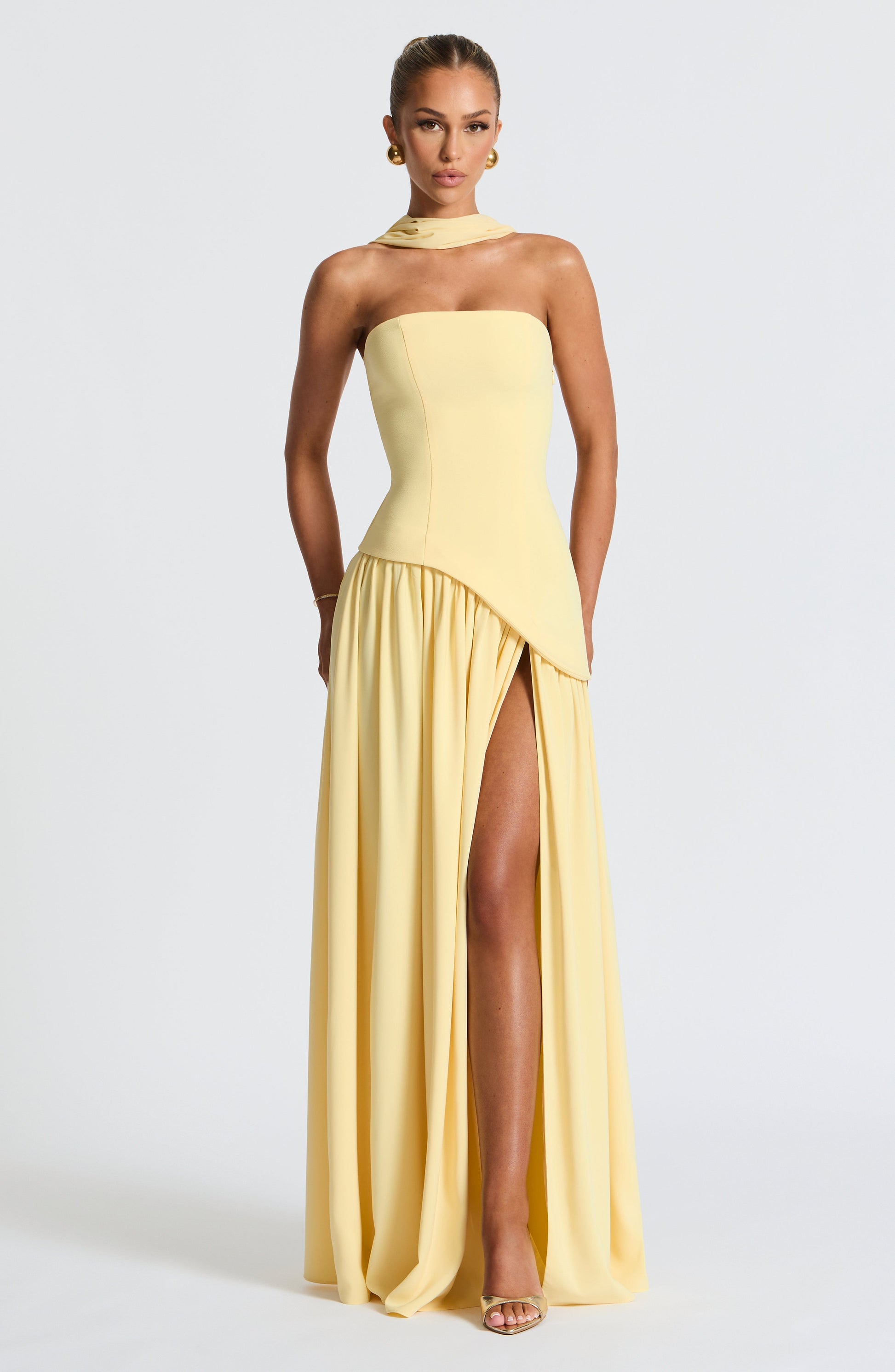 Maxi Abendkleid Damen | Trägerloses Korsett & Hoher Schlitz
