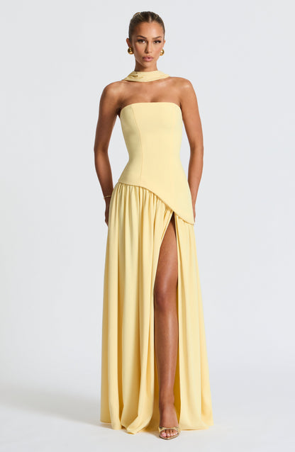 Maxi Abendkleid Damen | Trägerloses Korsett & Hoher Schlitz