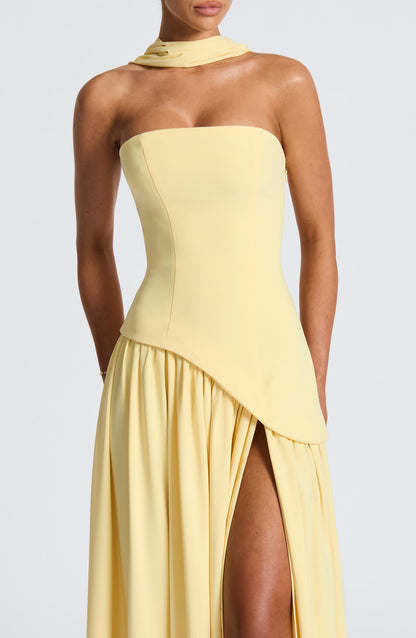 Maxi Abendkleid Damen | Trägerloses Korsett & Hoher Schlitz