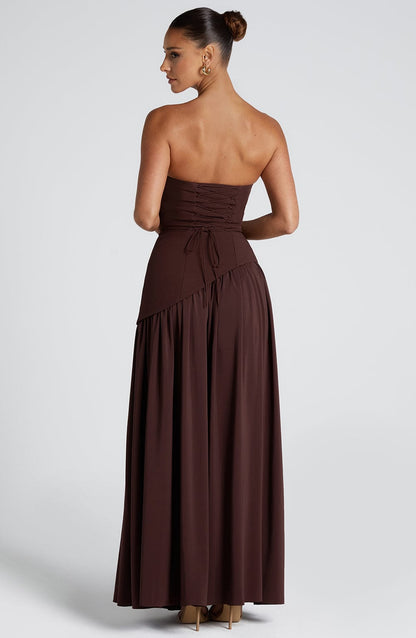 Maxi Abendkleid Damen | Trägerloses Korsett & Hoher Schlitz