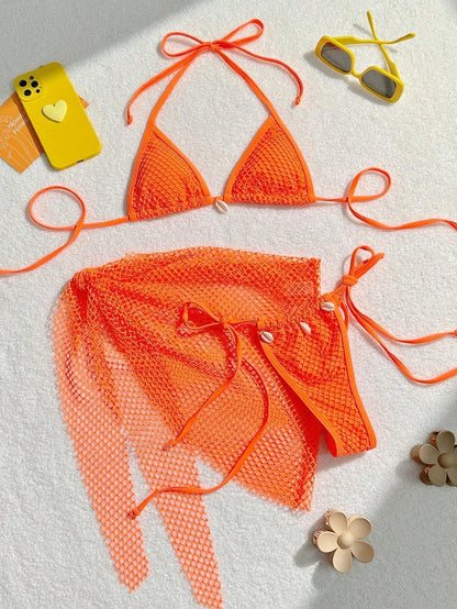 Damen Triangel-Bikini mit transparentem Netzgewebe und Schnürdetails Echo Archiv 12