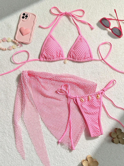 Damen Triangel-Bikini mit transparentem Netzgewebe und Schnürdetails Echo Archiv 13