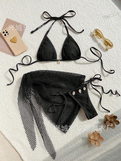 Damen Triangel-Bikini mit transparentem Netzgewebe und Schnürdetails Echo Archiv 6