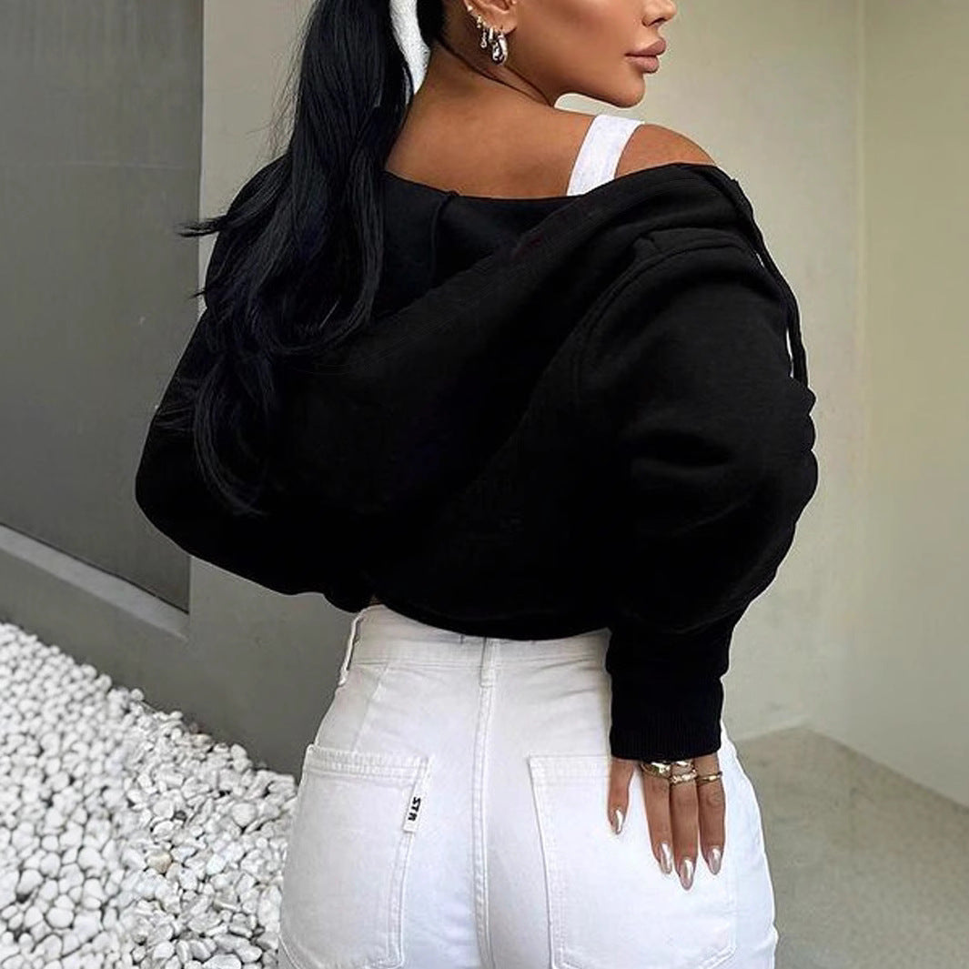 Damen cropped Hoodie mit Reißverschluss und lässigem Schnitt Drune 2