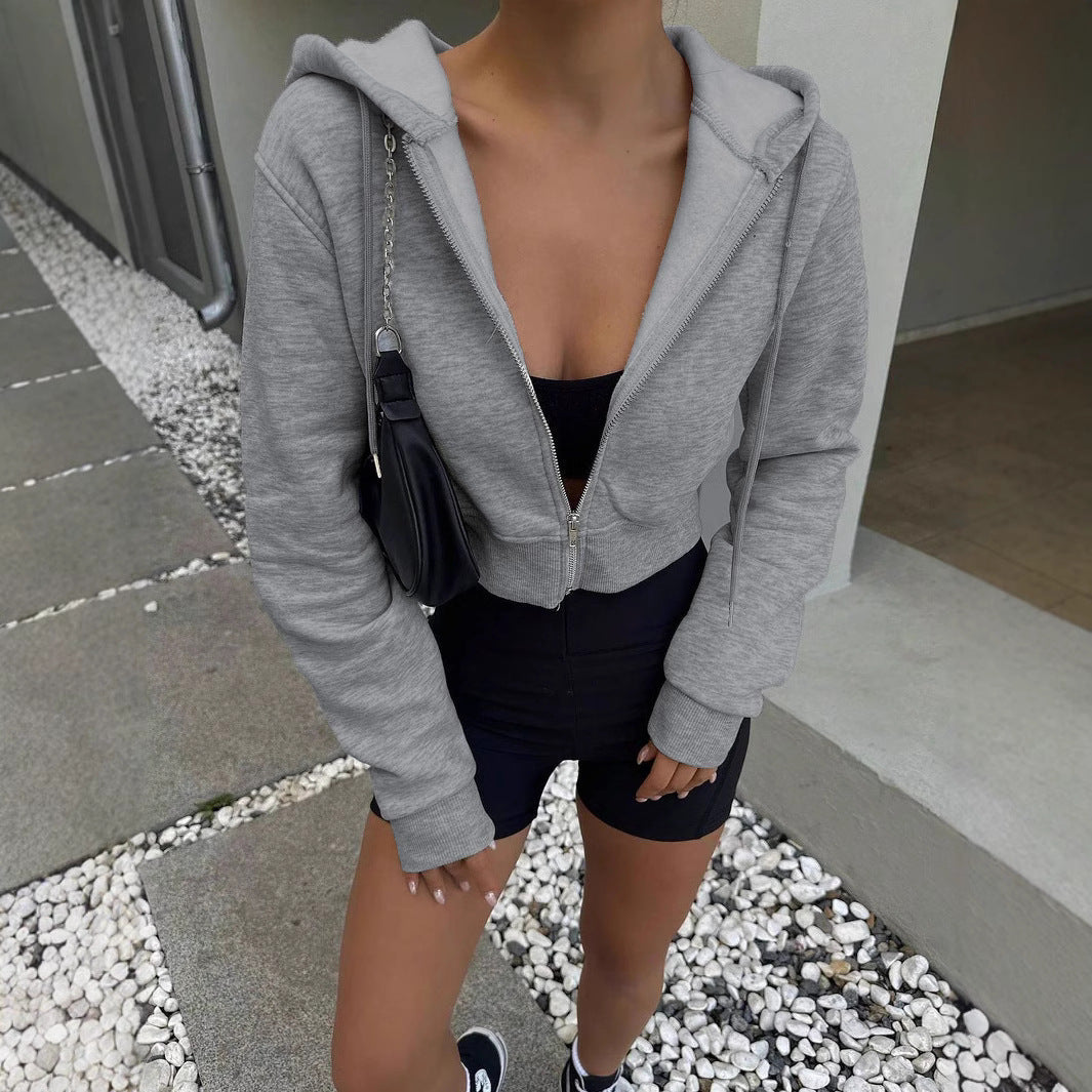 Damen cropped Hoodie mit Reißverschluss und lässigem Schnitt Drune 4