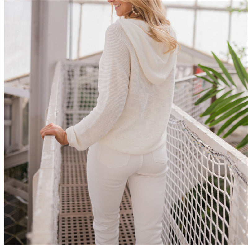 Damen cropped Kapuzenpullover mit strukturiertem Stoff und dekorativen Knöpfen Drune 4