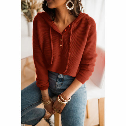 Damen cropped Kapuzenpullover mit strukturiertem Stoff und dekorativen Knöpfen Drune 6