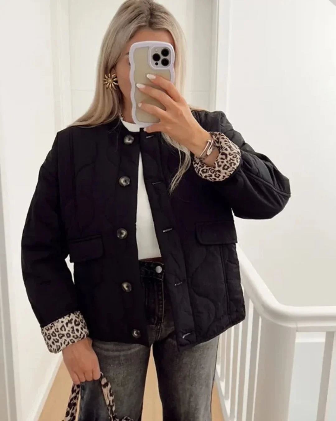 Damen elegante Jacke mit Leoparden Futter 0