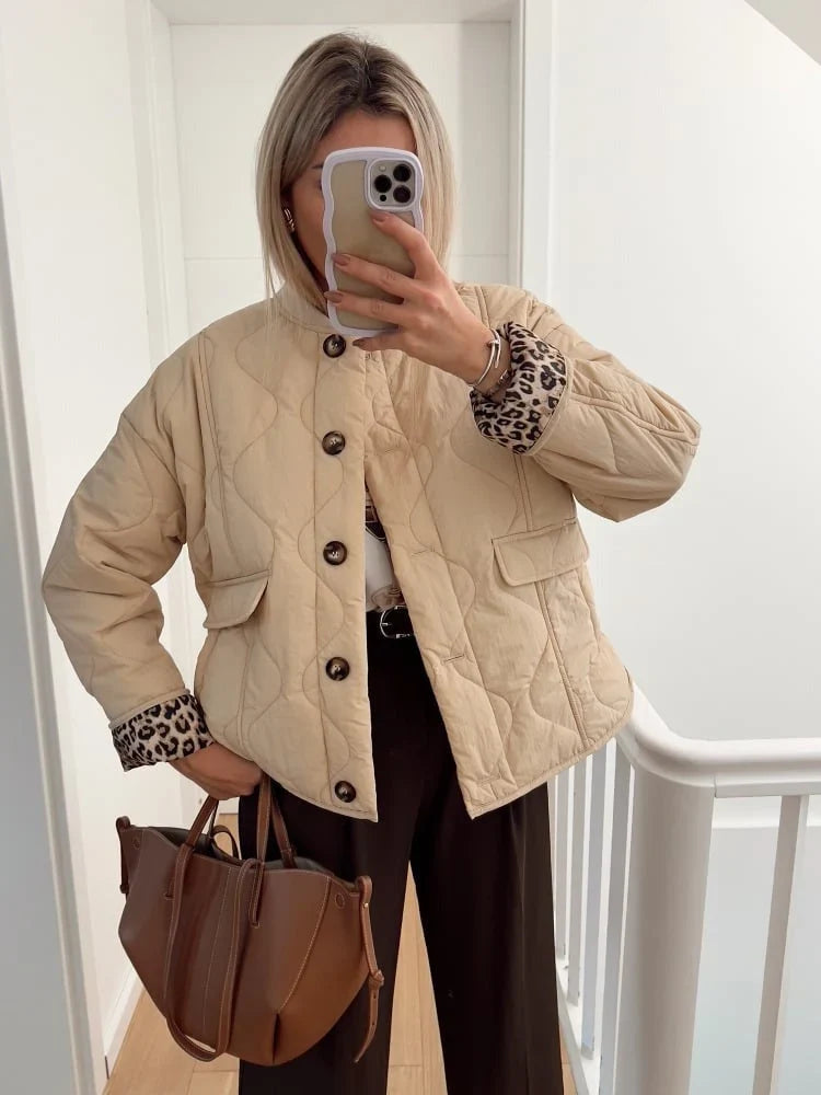 Damen elegante Jacke mit Leoparden Futter 2