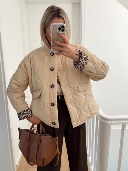 Damen elegante Jacke mit Leoparden Futter 2
