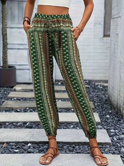 Damenhose Boho | High-Waist & Weiter Schnitt mit Folklore-Print