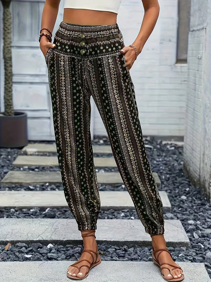 Damenhose Boho | High-Waist & Weiter Schnitt mit Folklore-Print