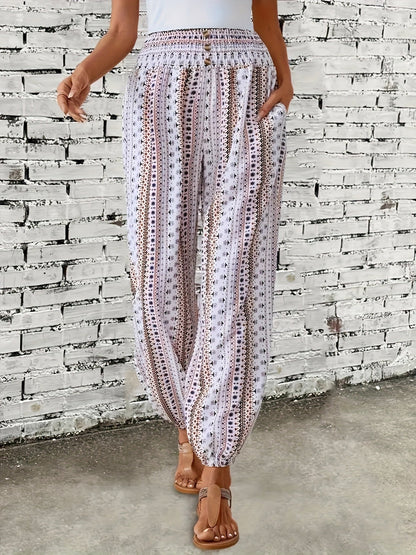 Damenhose Boho | High-Waist & Weiter Schnitt mit Folklore-Print