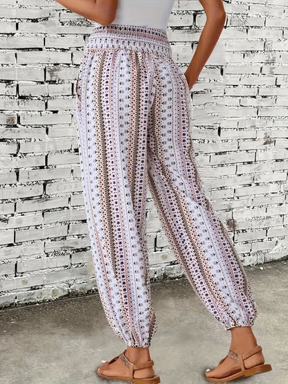 Damenhose Boho | High-Waist & Weiter Schnitt mit Folklore-Print