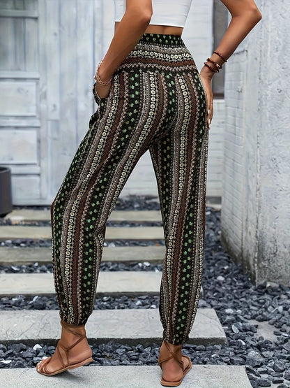 Damenhose Boho | High-Waist & Weiter Schnitt mit Folklore-Print