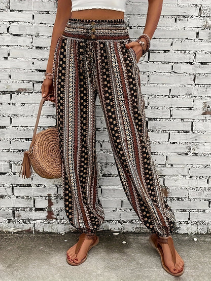 Damenhose Boho | High-Waist & Weiter Schnitt mit Folklore-Print