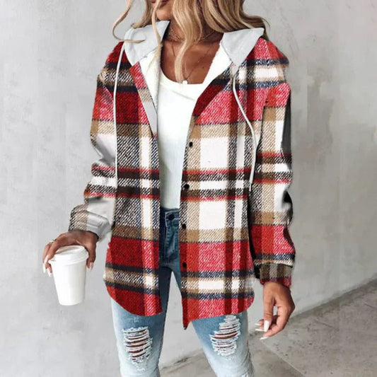 Damenjacke mit Kapuze, Relaxed Fit, Karomuster
