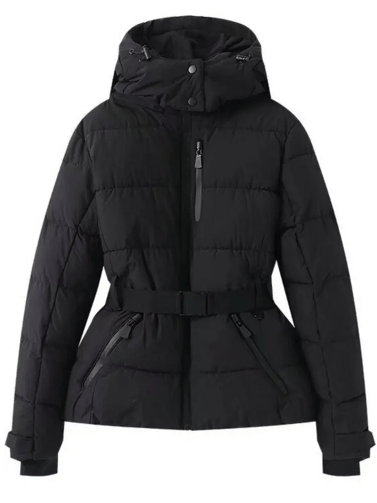 Daunenjacke für Damen | Kapuze, Gürtel | Winter